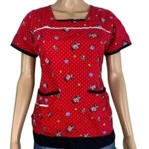 Mary Engelbreit Scottie Red Scrub Top Size XS